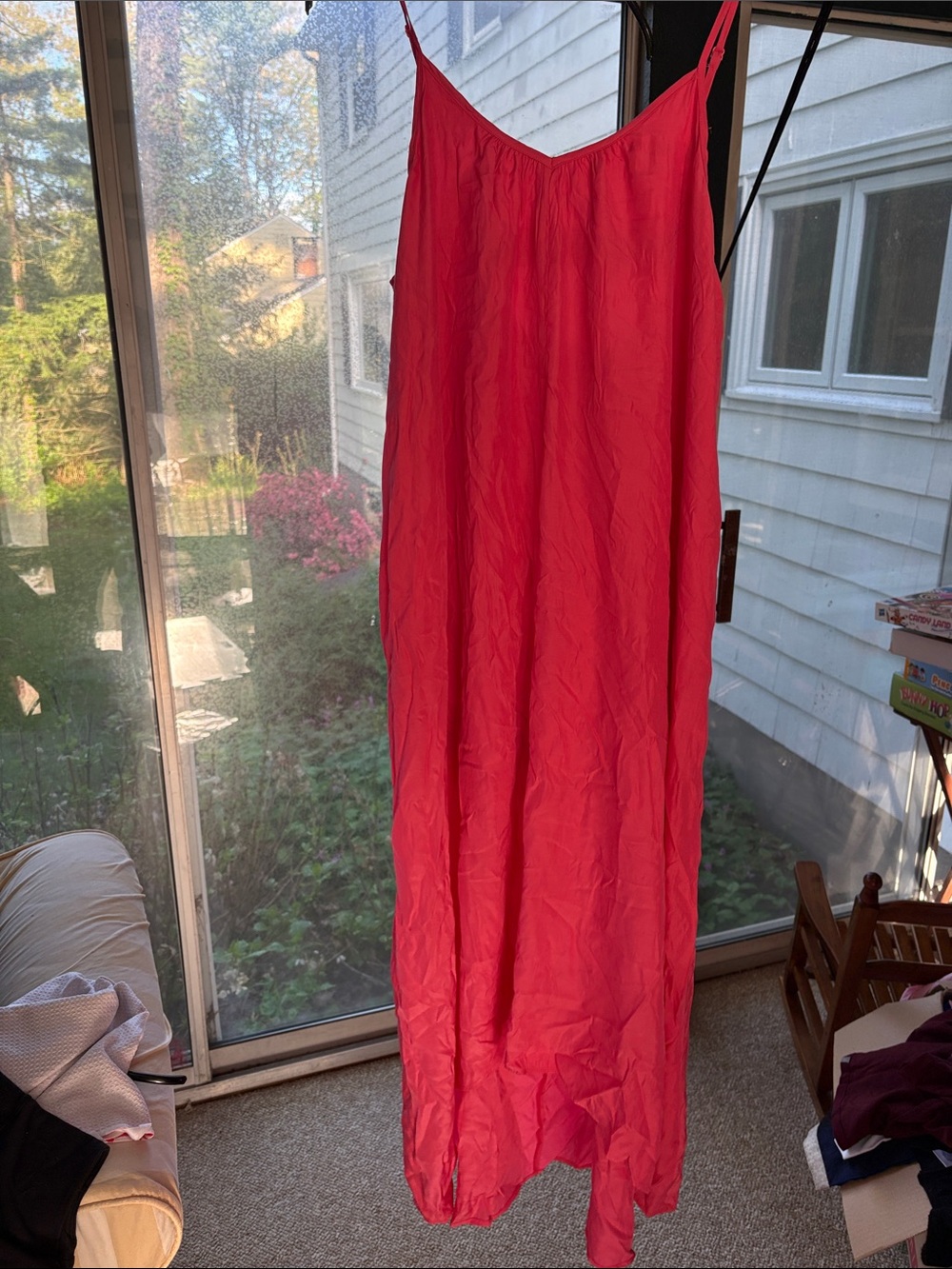 Bold Coral Spaghetti-Strap Maxi Dress
